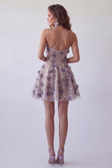Sparkly Purple Beaded Floral Halter A Line Short Homecoming Dress