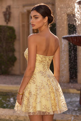 Sequin A-Line Corset Yellow Short Homecoming Dress