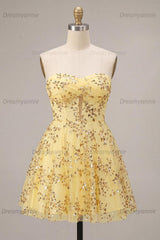 Sequin A-Line Corset Yellow Short Homecoming Dress