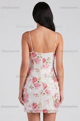 Light Pink Sequin Floral Bodycon Short Homecoming Dress with Bow