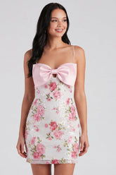 Sparkly Sequins Floral Tight Short Light Pink Homecoming Dress with Bow