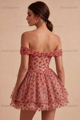 Sequins Red Corset A Line Short Homecoming Dress with Ruffles