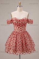 Sequins Red Corset A Line Short Homecoming Dress with Ruffles