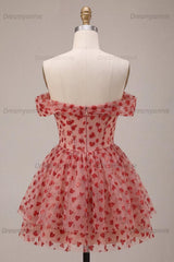 Sequins Red Corset A Line Short Homecoming Dress with Ruffles
