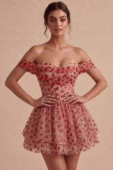 Sparkly Sequins Red Corset A Line Short Homecoming Dress with Ruffles