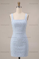 Sky Blue Tight Beaded Short Homecoming Dress