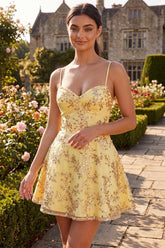 Yellow Spaghetti Straps Sequin A-Line Short Homecoming Dress