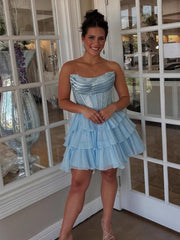 Sparkly A Line Tiered Short Beaded Homecoming Dress with Ruffles
