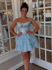 Sparkly Corset A Line Short Beaded Homecoming Dress with Ruffles
