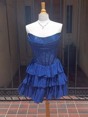 Sparkly Corset A Line Short Beaded Homecoming Dress with Ruffles