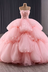 Spring Corset Pink Quinceanera Dress Strapless Ball Gown Sweet 16 Dress