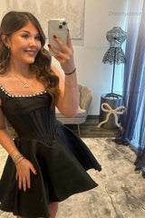 Square Beaded Corset Homecoming Dress A Line Short Party Dress