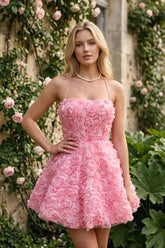 Square Neck 3D Rose Petal Corset Homecoming Dresses Mini Cocktail Dress
