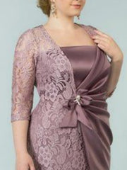 Square Neck Tea Length Sheath Column Dresses for the Mother of the Bride