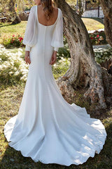 Square Neckline Long Sleeve Trumpet/Mermaid Wedding Dress with Sweep Train