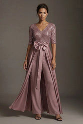 Dreamyannie Sequins Floor Length Mother Of The Bride Jumpsuits With Cape