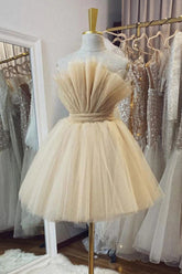 Strapless Beige A Line Short Prom Dress