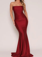 Strapless Fitted Trumpet Mermaid Jersey Bridesmaid Dress
