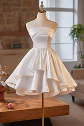 Strapless Homecoming Dress Sleeveless Short Cocktail Dress With Ruffles Pleated
