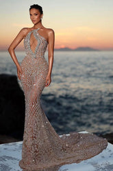 Strapless Keyhole Beaded Prom Dresses Mermaid Evening Formal Dresses