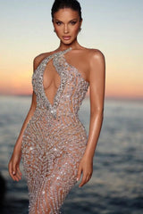 Strapless Keyhole Beaded Prom Dresses Mermaid Evening Formal Dresses