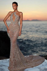 Strapless Keyhole Beaded Prom Dresses Mermaid Evening Formal Dresses