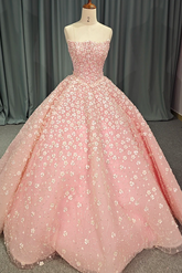 Strapless Pink Quinceanera Dress Sequined Ball Gown Sweet 16 Dress