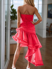 Strapless Pleated Sleeveless Ruffles Short Homecoming Dress
