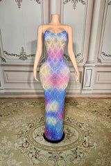 Strapless Prom Dress Mermaid Formal Evening Dress with Beadings