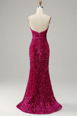 Strapless Prom Dress Sequin Evening Dress with Slit