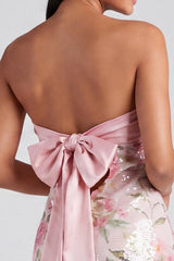 Strapless Sequins Floral Tight Short Sparkly Light Pink Homecoming Dress