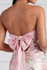 Light Pink Strapless Sequin Floral Bodycon Short Homecoming Dress