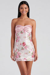 Strapless Sequins Floral Tight Short Sparkly Light Pink Homecoming Dress