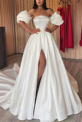 Strapless Sleeveless Court Train A Line Wedding Dress
