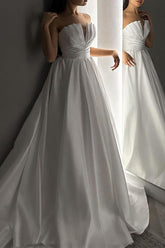 Strapless Sleeveless Satin Wedding Dress With Ruffle