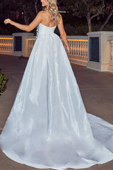 Strapless Sleeveless Taffeta Wedding Dress With Flower(s)