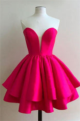 Strapless Sweetheart Homecoming Dress Sleeveless Pleated Short Cocktail Dress With Ruffles