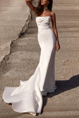 Strapless Trumpet Mermaid Elastic Satin Wedding Dress With Court Train