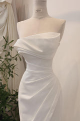 Strapless Wedding Dress Sheath Satin Bridal Gown with Slit