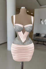Straps Sleeveless Homecoming Dress Short Cocktail Dress With Pleated Beading