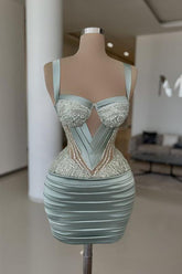 Straps Sleeveless Homecoming Dress Short Cocktail Dress With Pleated Beading