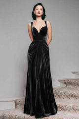 Stunning Burgundy Velvet Mermaid Thick Straps Long Prom Dress