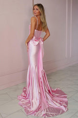 Stunning Mermaid Spaghetti Straps Pink Corset Prom Dress With Keyhole Beading Formal Evening Gown
