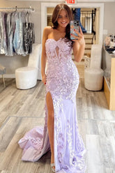 Stunning Mermaid Style Lilac Gown With Embroidery And Front Slit Prom Dress Formal Evening Gown