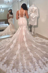 Stunning Sleeveless Mermaid Tulle Lace Wedding Dress