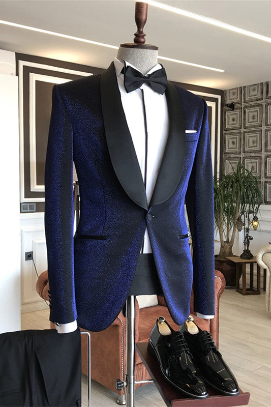 Stylish Blue Shawl Lapel 2 Piece Wedding Suit