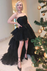 Stylish High Low Strapless Fuchsia Homecoming Dress Cocktail Party Dresses with Ruffles