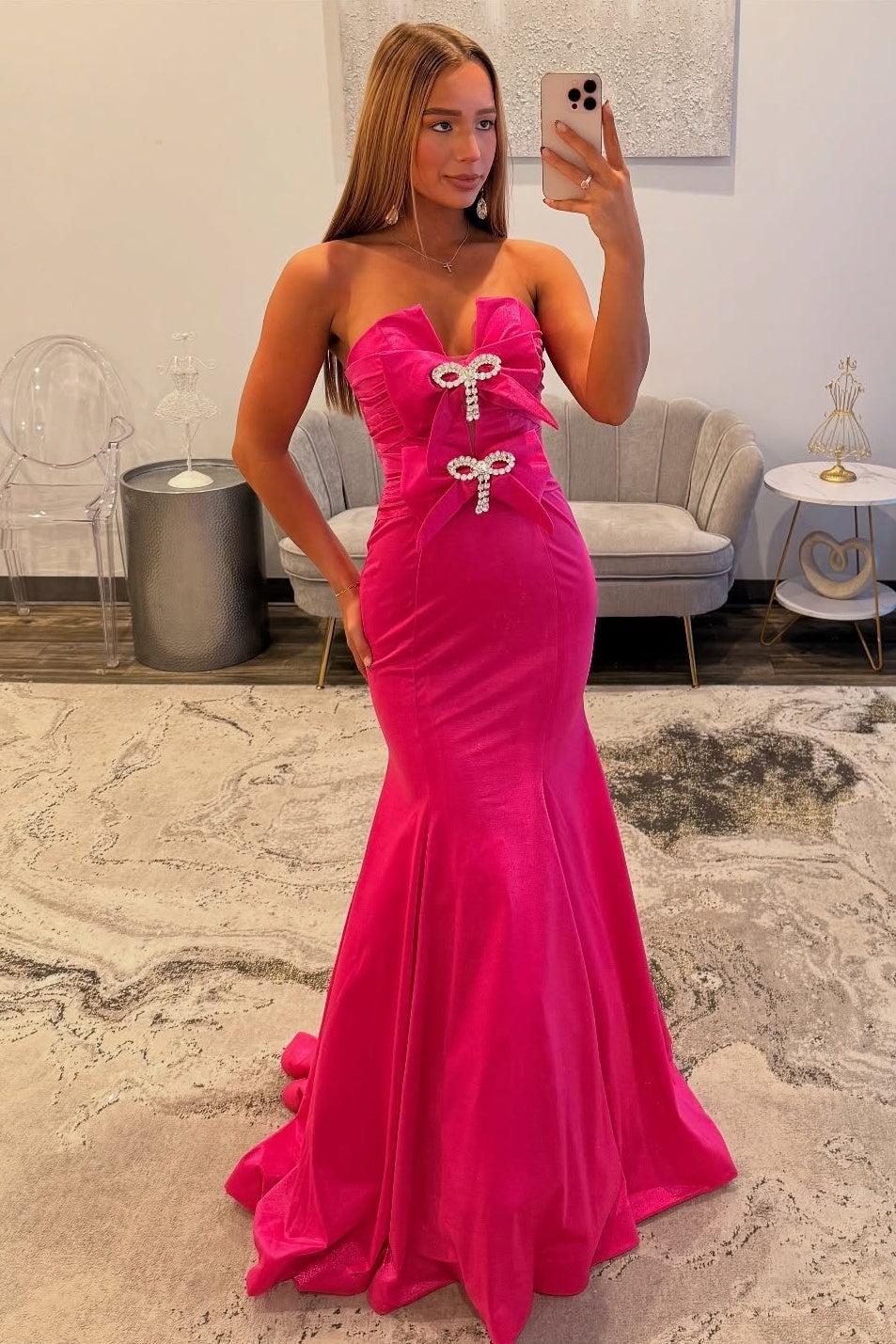Stylish Mermaid Sweetheart Hot Pink Long Prom Dress With Bowknot Beading Formal Evening Gown