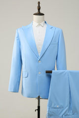 Stylish Peak Lapel Single-Breasted Sky Blue Men's Prom Suit