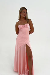 Stylish Sheath Spaghetti Straps Pink Party Dress With Criss Cross Back Formal Evening Gown